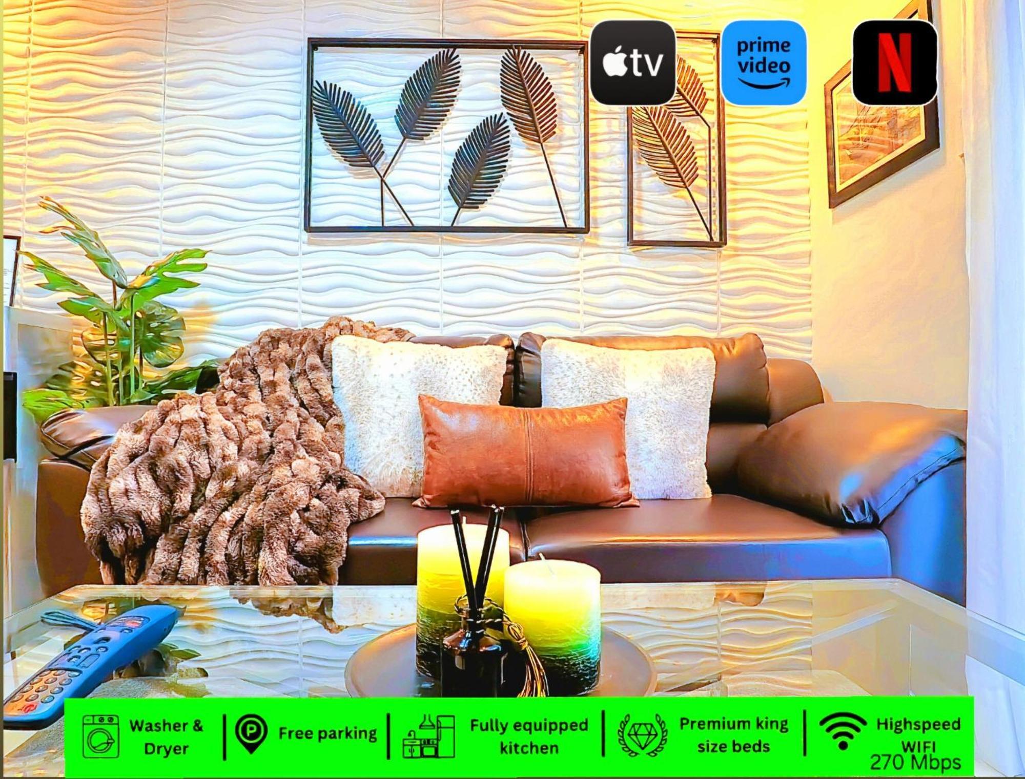 Elegant Corner Unit 2br With King Bed, Pool, Jacuzzi, Livetv,hbo Max, 270 Mbps & Free Parking Near Moa Manila