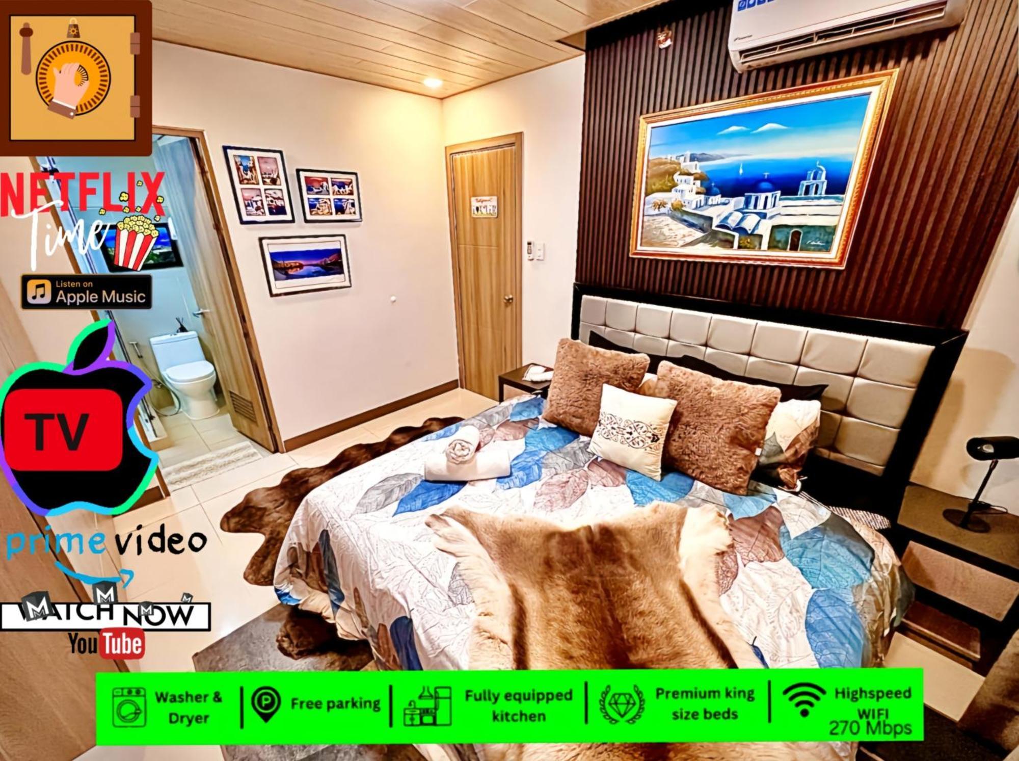 Keyless Entry Executive 2br With King Bed, Jacuzzi Pool, Live Tv & Hbo Max, Fast Wifi, Free Parking Near Moa * Manila